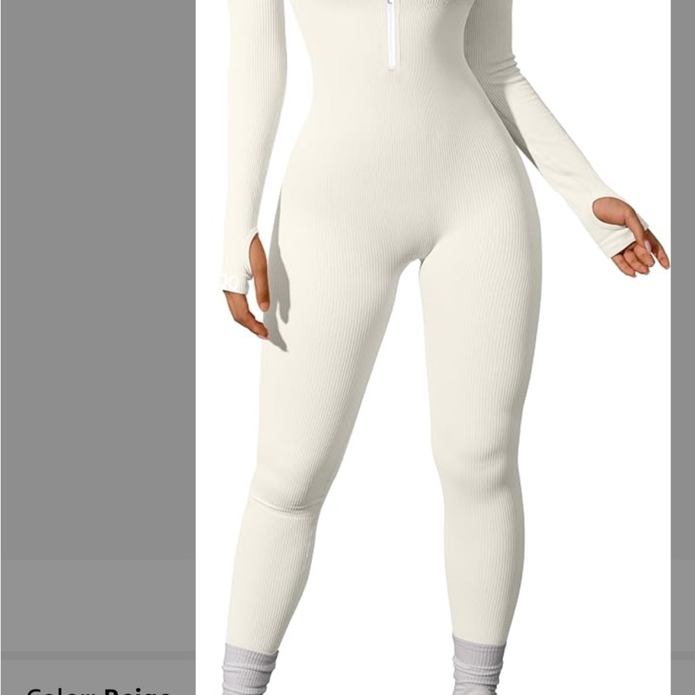 Women Yoga Jumpsuits Workout Ribbed Long Sleeve Zip Front Sport Jumpsuits size M